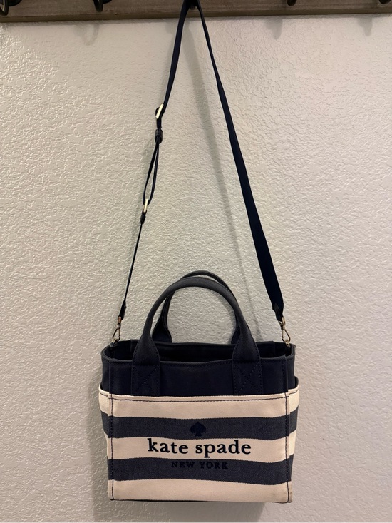 kate spade Handbags - kate spade Navy and White Striped Canvas Tote with Crossbody Strap